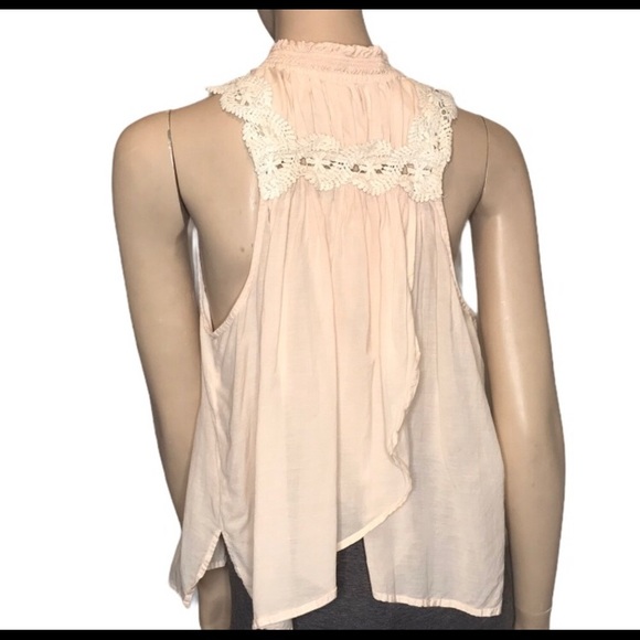Free People Peach Lace Button Up Sleeveless Blouse - Picture 5 of 7